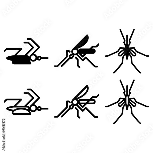 Mosquito vector Icon set. Malaria Mosquito. Insect illustration.