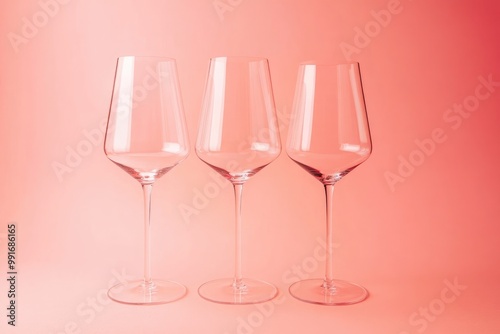 Elegant Trio of Wine Glasses on Pastel Pink Background – Ideal for Luxury Print Designs and Modern Decor