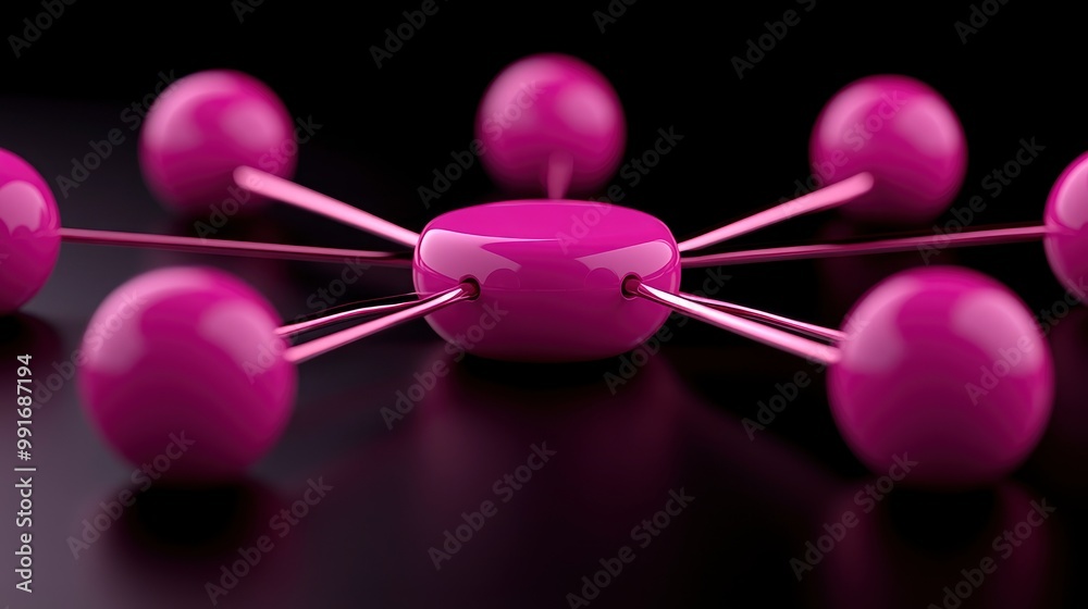 Pink spheres connected in a network Pink spheres connected in a network