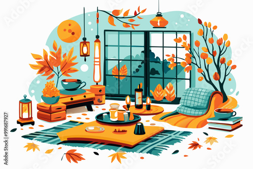 Cozy Autumn Interior With Warm Decor and Seasonal Elements