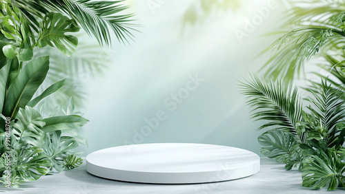 Minimalist Pedestal Surrounded by Tropical Greenery