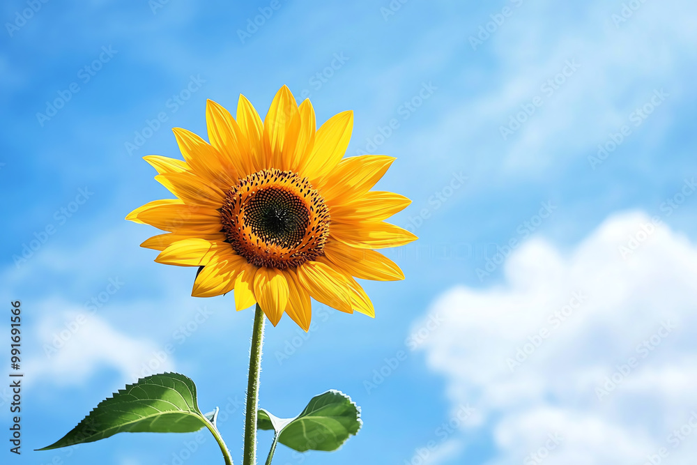Capture a blooming sunflower reaching towards the sky, at eye-level angle, in vibrant watercolors Capture a blooming sunflower reaching towards the sky, at eye-level angle, in vibrant watercolors