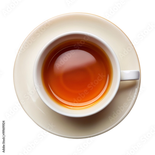 Cup of tea top view Isolated on transparent background.