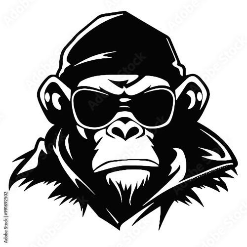 chimpanzee chimp  silhouette vector illustration  transparent background photo