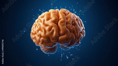 Human Brain with Water Droplets 3D Illustration