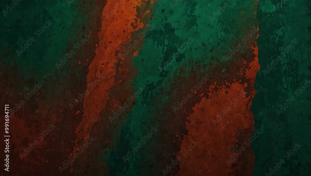 Grainy textured poster in emerald and rusty red. Grainy textured poster in emerald and rusty red.