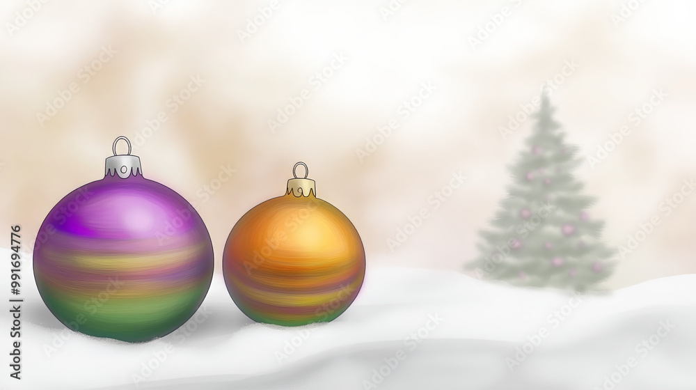 Vibrant Christmas Baubles with Gradient Colors on Snowy Ground, Decorated Tree in Background, Minimalist Holiday Scene with Copy Space
Vibrant Christmas Baubles with Gradient Colors on Snowy Ground, Decorated Tree in Background, Minimalist Holiday Scene with Copy Space