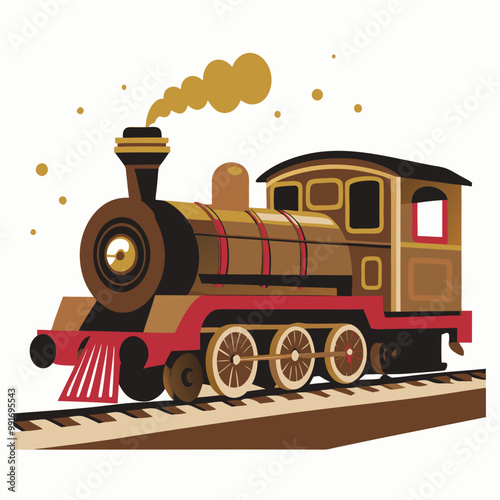 Vintage steam locomotive illustration with colorful design elements