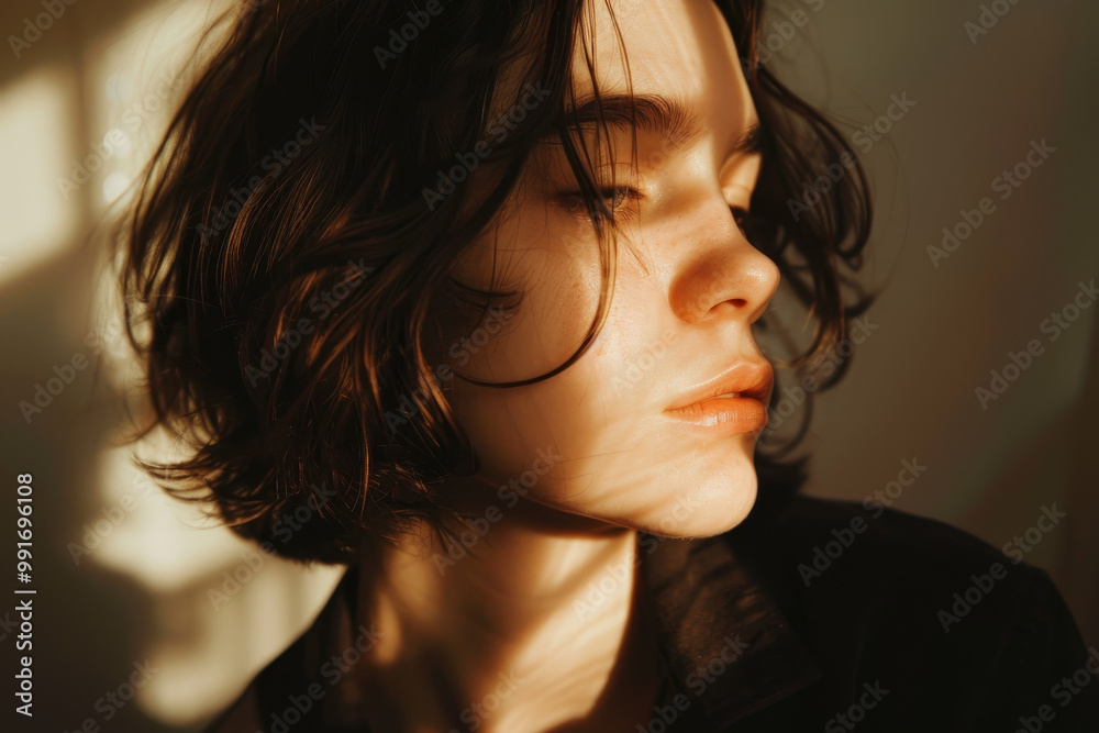 A woman with short brown hair and a black jacket A woman with short brown hair and a black jacket