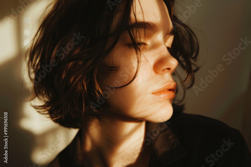 A woman with short brown hair and a black jacket