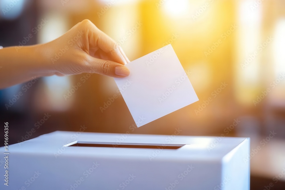 Close-up of a voting box with a hand just above, ready to drop a ballot, vote submission, final decision, Close-up of a voting box with a hand just above, ready to drop a ballot, vote submission, final decision,