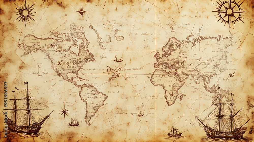 Fototapeta premium old map and compass