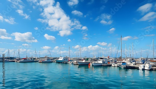 Sky Bustling Harbor with Boats Docked