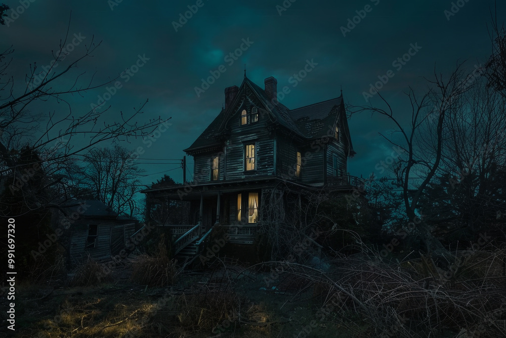 A creepy old house with a dark and gloomy atmosphere