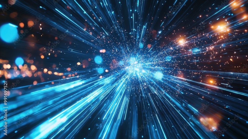 Radiant blue holographic beams of light flow across a digital tech-inspired scene, creating a futuristic and innovative atmosphere. Radiant blue holographic beams of light flow across a digital tech-inspired scene, creating a futuristic and innovative atmosphere.