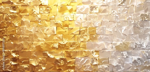 Sleek Dual Crystal Brick Wall Background in Gold and Pearl Combination, Serene Abstract Background photo