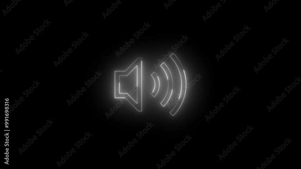 Neon volume speaker icon white glowing black background animation Neon volume speaker icon white glowing black background animation