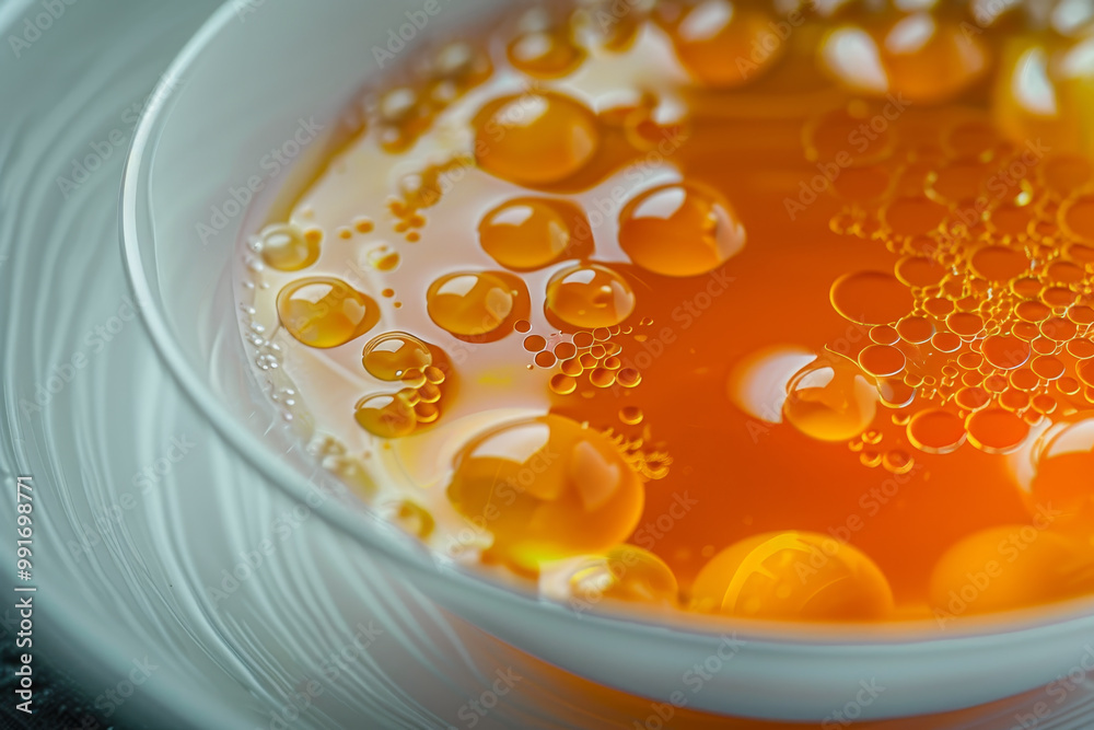 A bowl of liquid with bubbles in it A bowl of liquid with bubbles in it