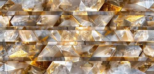 Sleek Dual Crystal Brick Wall Background with Gold and Topaz Combination, Contemporary Elegance photo