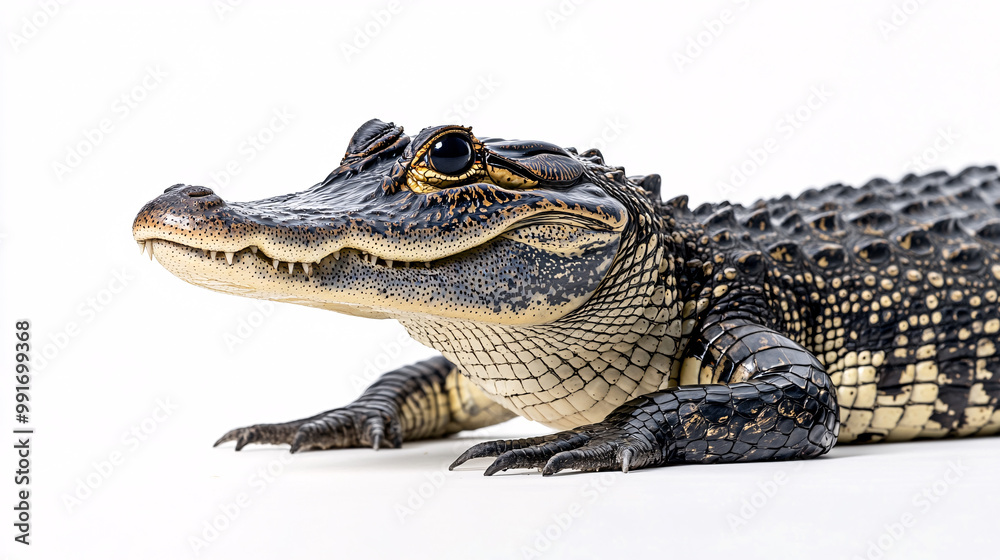 Close-up of a Baby Alligator with White Background Close-up of a Baby Alligator with White Background