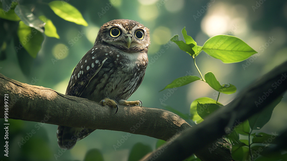 Curious Owl in the Green Forest Curious Owl in the Green Forest