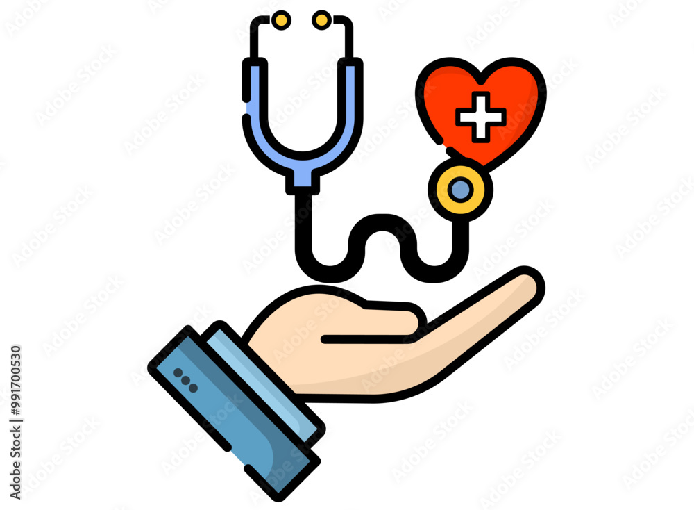 Concept of medical care, take care of health and heart. Hand holding a stethoscope with a heart Concept of medical care, take care of health and heart. Hand holding a stethoscope with a heart