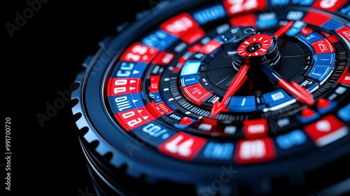 Closeup of a Roulette Wheel with Red and Blue Numbers photo