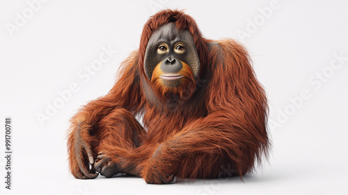 Orangutan Sitting on White Background