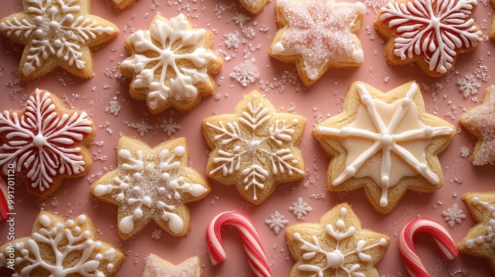 Festive decorated snowflake cookies for the holidays Festive decorated snowflake cookies for the holidays