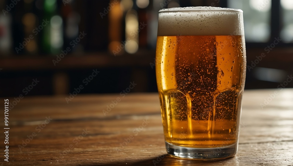 Half-full glass of beer with foam, evoking a relaxed vibe. Half-full glass of beer with foam, evoking a relaxed vibe.