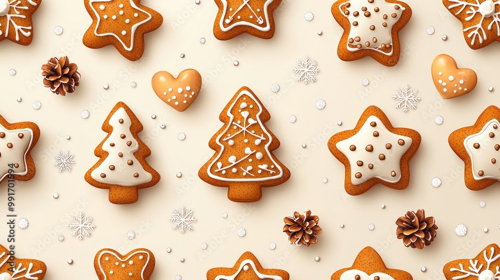Festive gingerbread cookies arranged for holiday celebration Festive gingerbread cookies arranged for holiday celebration