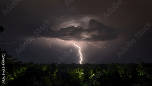 Lightning Above a Dense Jungle Canopy