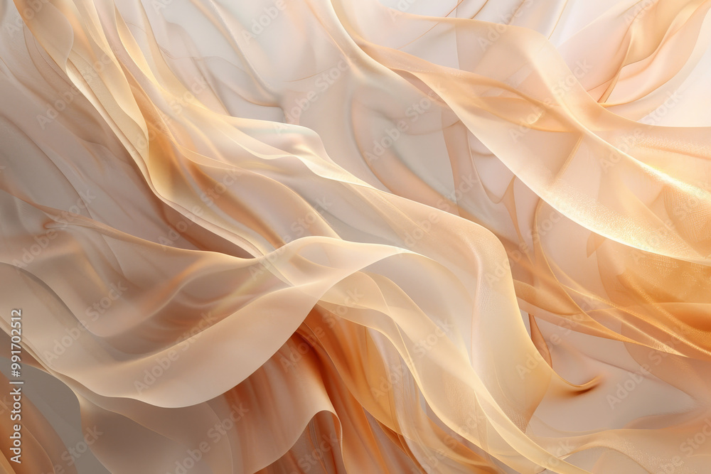 A long, flowing piece of fabric with a warm, golden hue A long, flowing piece of fabric with a warm, golden hue