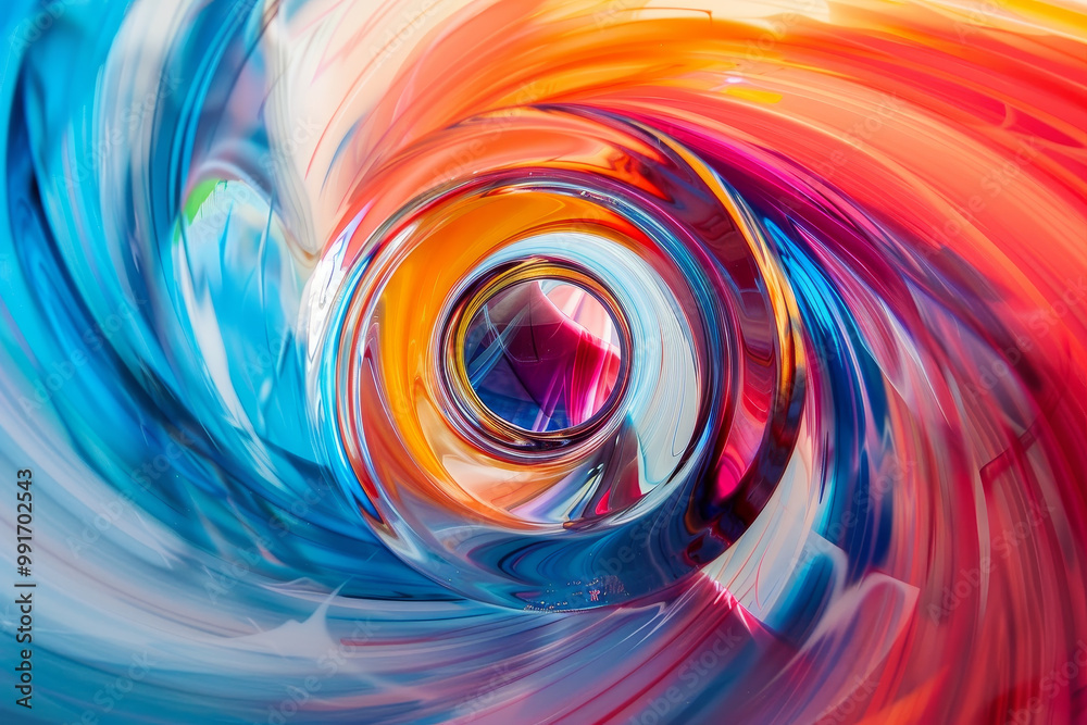 Fototapeta premium A colorful swirl of paint with a blue and orange circle in the center