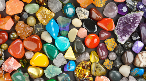 Background of beautiful crystals and colorful gemstones，crystal healing