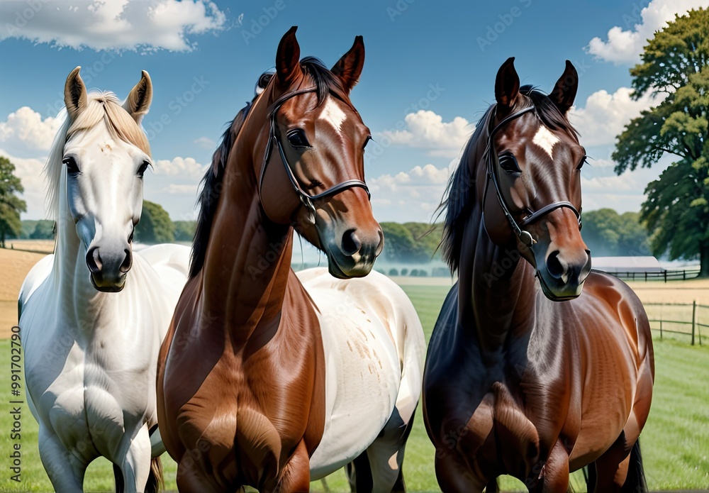 group of three horses, poised and regal group of three horses, poised and regal