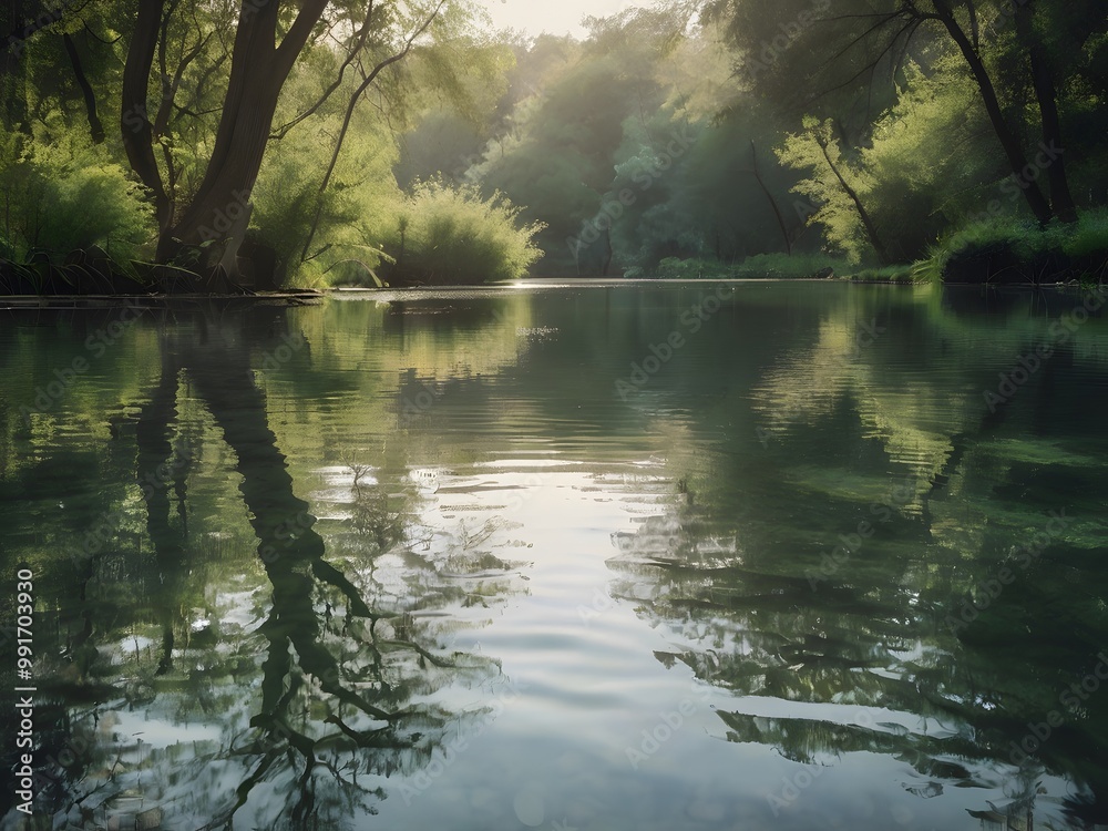 Tranquil River Reflection in Lush Forest
