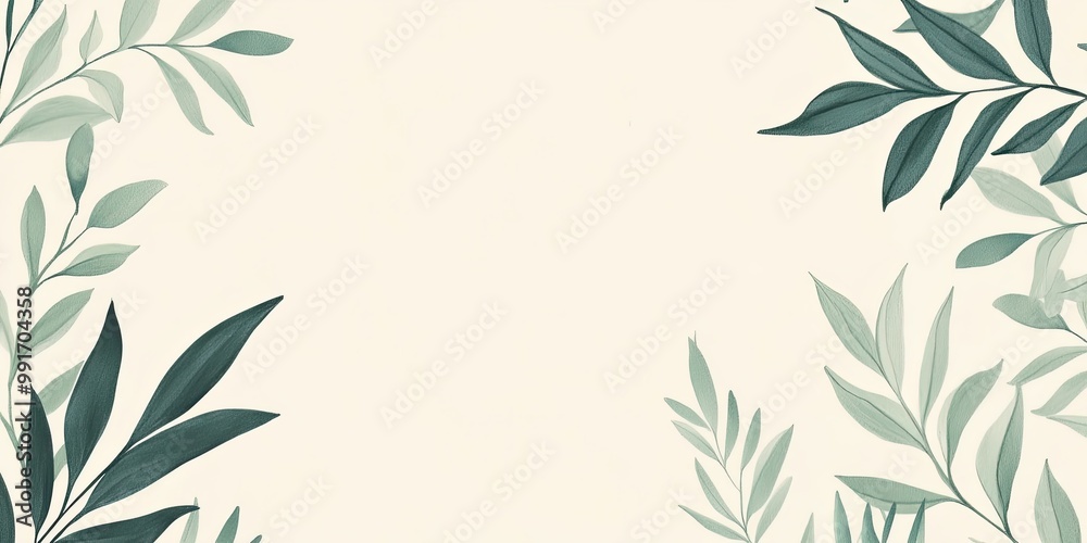 Elegant botanical frame with green leaves on minimalist background.