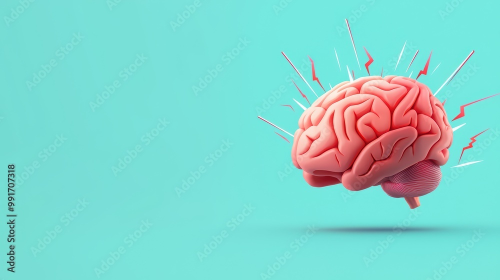 Illustration of a brain with stress signals on a blue background. Illustration of a brain with stress signals on a blue background.