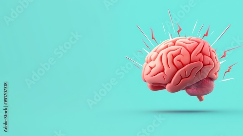 Illustration of a brain with stress signals on a blue background.