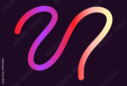 Neon Color Gradient squiggle lines. Scribble stripe with wavy elements. Abstract organic dynamic colorful Sshapes on dark background.