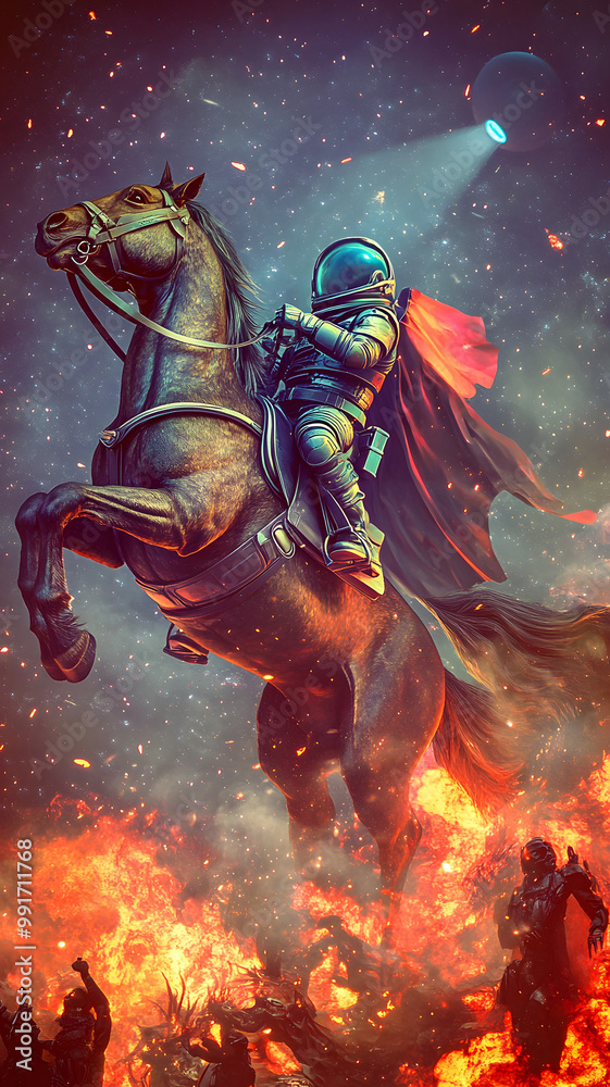 A Astronaut riding a tall steed, galloping out of the galaxy. The astronaut is wearing a spacesuit, and the steed is very tall and strong. A Astronaut riding a tall steed, galloping out of the galaxy. The astronaut is wearing a spacesuit, and the steed is very tall and strong.