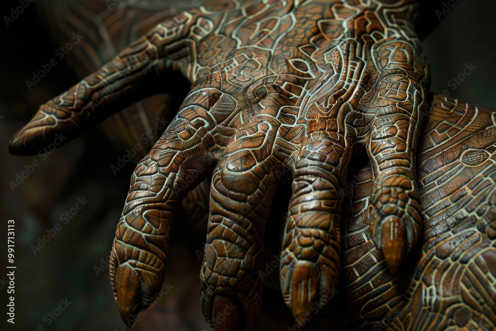 Fototapeta premium A hand with a lot of detail, including a lot of lines and patterns