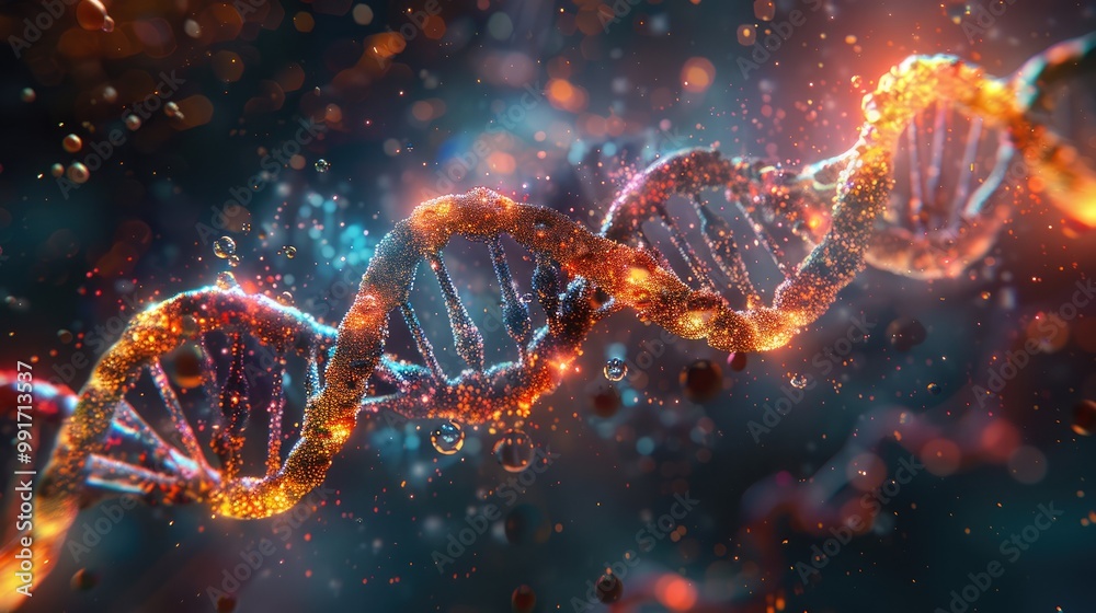 Obraz premium Glowing DNA Double Helix Structure