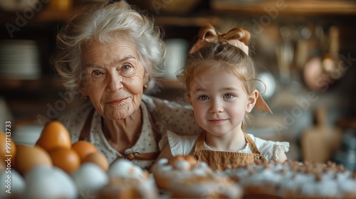 Happy Grandmother and Granddaughter Baking Together in the Kitchen