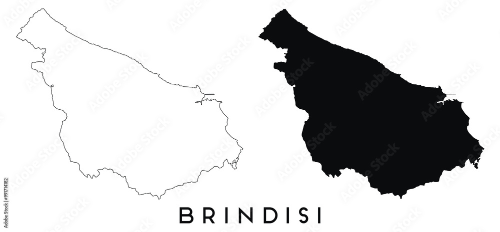 Fototapeta premium Brindisi map outline and black silhouette vector