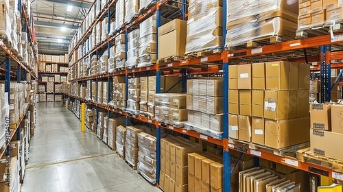 Warehouse Storage Shelves Full of Cardboard Boxes