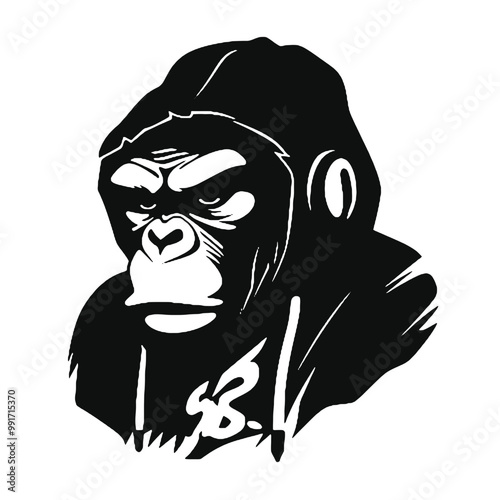 chimpanzee chimp  silhouette vector illustration  transparent background photo