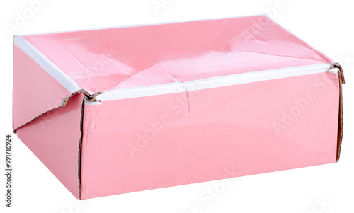 pink crumpled box on white background isolation photo