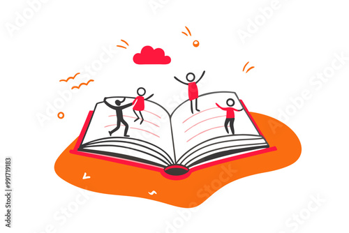 Flat vector illustration of a business concept, a businessman on concrete stairs with a business sketch. Finance and growth concept. Businessmen pursue a career.